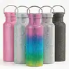 Botella de agua de acero inoxidable de 500 ml, exquisita y adornada con diamantes, con correa de transporte portátil, adecuada para el ocio y los deportes, mantiene las bebidas frías o calientes