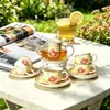 Juego de Taza y Platillo de Porcelana de Hueso de Alta Calidad para Café y Té de Frutas para Uso Doméstico, Estilo Inglés Vintage, Tetera de Vidrio de Alta Estética Calentada con Vela