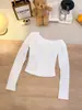 Top Básico de Manga Larga de un Hombro para Otoño e Invierno Ajustado Color Sólido Hombro Descubierto Estilo Casual Moda Simple Tendencia