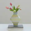 Vaso Moderno Simples com Padrão Degradê Enfeites de Flores Artificiais Modelo de Casa Sala de Estar Entrada Bancada Decoração de Tulipa