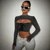 Comércio Exterior Transfronteiriço Moda Feminina 2026 Novo Estilo Blusa Manga Longa Estilo Garota Spicy com Design Estiloso, Cadarço Estilo Americano Vazado Gola Alta Estilo Curto