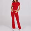 Ropa de Mujer Europea y Americana Transfronteriza Amazon 2025 Primavera y Verano Comercio Exterior Casual Color Sólido Ajustado Manga Corta Set de Pantalones Largos