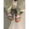 Encuentro Primero Temporada 2026 Verano Estilo Vacacional Retro Francés Puntera Mate con Tira de Dedo Sandalias Birkenstock de Suela Gruesa