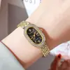 Comércio Exterior 2025 Relógio Feminino Elegante Oval com Diamantes de Luxo Leve Aço Inoxidável Pulseira Quartzo Exquisito Tendência Relógio de Quartzo