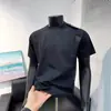 Camiseta de Malla Patchwork Cuello Pequeño Manga Corta para Hombre Verano Fina Seda de Hielo Transpirable Deportiva Fitness Manga Media Camiseta Hombro Derecho