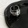 Diseño de nicho bola de metal pesado personalidad flor inteligente combinación anillo abierto ancho moda todo partido anillo