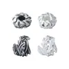 Plata de ley S925, estilo vintage, con agujero grande, forma irregular de hoja y pluma, cuentas espaciadoras para pulseras trenzadas hechas a mano y accesorios para ensartar