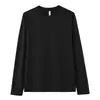 Camiseta de Algodón Puro Pesado de 230g, Manga Larga Holgada, Hombros Ligeramente Caídos, Color Sólido, Cuello Redondo, Camiseta Base de Algodón, Tops para Primavera y Otoño, Camiseta