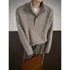 Suéter de gola alta com botões, peso pesado 820g, para homens, novo estilo outono e inverno, estilo old money, tamanho grande, casual e estiloso, tricô de mangas compridas solto