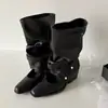 Botas cuadradas apiladas estilo coreano Chuyuji para mujer, que aumentan la altura, de media pantorrilla con hebilla de cinturón, botas de moda geniales de doble uso para verano