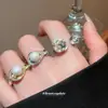 Anillo de Perla Abierta Redonda de Circonita de Moda Europea y Americana, Anillo de Dedo Índice Elegante y Exquisito con un Toque de Lujo Ligero y de Alta Gama