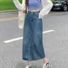 Falda midi de mezclilla para mujer, talla grande, para damas de talla grande, nuevo estilo coreano de otoño, de cintura alta, falda de línea A estilo vintage Hong Kong