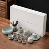 Juego de Té de Cerámica Ru de Tianqing Set Hogareño de Lujo Accesible Gama Alta Tetera China Kung Fu Tapa Tazón Bandeja de Té para Oficina Recepción