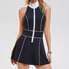 Vestido transfronterizo sin costuras para mujer con copas, falso dos piezas, anti-exposición, falda de tenis de secado rápido para deportes al aire libre, correr y fitness