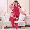 Pijama de inverno para meninos e meninas, espesso, com capuz, de veludo rosa, conjunto de camisola, fofo, desenho animado, conjunto de pijama quente