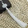 Pingente de Carro com Borla de Lótus Branco de Jade Dupla Face Acessórios de Estilo Antigo para Ventilador Hanfu Pingente de Fantasia Joias