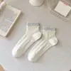 Meias de Fibra de Bambu para Mulheres, Estilo Fino para Primavera e Verão, Meias Curtas com Babados, Meias Versáteis Lolita Fofas para Meninas no Atacado