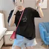 Camiseta de Manga Curta de Algodão Puro Estilo Coreano para Reduzir a Idade para Mulheres, Versátil, Redutora de Idade, Emagrecimento, Camisa Base Casual Solta, Top Branco para o Verão