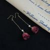 Diseño de Super Hada Rosa Inmortal Perla Línea de Oreja Aretes Retro Franceses Ligeros de Lujo Aretes Largos Adelgazantes para Rostro