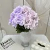 Flores artificiales, ramo de rosas de diamante de 9 cabezas, rosas artificiales con hojas, para decoraciones de boda y decoración del hogar