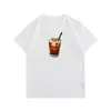 Camiseta informal nueva de seda de leche estilo americano con estampado, cuello redondo, top versátil holgado unisex de verano