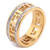 Atacado do Fabricante Europeu e Americano Aço Inoxidável Dourado 18K 8mm Anel Personalizado Dupla Fileira Diamante Aço Inoxidável Estilo Grande Muralha para Mulheres