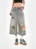 Verano 2025 Estilo Callejero Americano Vaqueros Desgastados Vintage Shorts Unisex Rectos Sueltos Lavados Pantalones Anchos Acortados Modernos