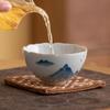 Juego de Té de Cerámica Taza de Degustación de Té Pintada a Mano Paisaje Azul Taza de Té Maestra Kung Fu Taza Individual Té Nuevo Chino Bajo Esmalte Color Flor Boca