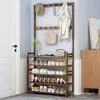 Sapateira com cabide integrado, cabideiro multifuncional simples para casa, prateleira de armazenamento, sapateira interna de várias camadas