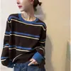 Suéter de punto a rayas de bloques de color para mujer de talla grande para otoño e invierno, una capa base versátil para mujeres con curvas