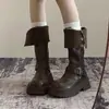 Botas longas pretas de uso duplo para mulheres, estilo retrô, com sola grossa, nova coleção outono 2026, botas de montaria até o joelho
