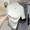 Camiseta com Gola de Pelo Manga Média para Mulheres 2025 Nova Slim Fit Manga Meia Manga Manga Três Quartos Camisa Básica Camiseta de Modal para Mulheres