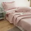 Estilo Princesa Coreana Renda de Folha de Lótus Cobertor de Cama de Algodão Dupla Face Conjunto de Três Peças Lençóis de Cama Acolchoados Espessados de Algodão Puro Universal para Todas as Estações