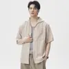 Camisa a Rayas de Manga Corta Retro de Lujo Ligero Estilo Old Money Talla Grande para Hombre, Verano Cuello Cubano Holgada Casual Estilo Americano