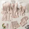 Lingerie Sexy Popular: Conjunto de Pijama de Cinco Peças com Camisola de Renda, Shorts, Calça Longa e Cardigã, Tamanho Grande