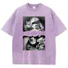Camiseta Vintage Lavada Estilo Nuevo 2025--Xingyue Estilo Europeo y Americano Elegante Algodón Estampado Manga Corta Cuello Redondo