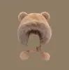 Chapéu de Pelúcia de Urso para Mulheres no Outono e Inverno, Bonito Chapéu Pulôver Pequeno que Mostra o Rosto, À Prova de Vento e Quente, Versátil Chapéu com Proteção de Orelha Peludo