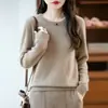 Suéter clásico de nuevo estilo para uso diario, 100% lana, versátil y cómodo para usar en capas, suéter suave de cuello redondo para mujer, perfecto para otoño e invierno