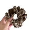 Goma de pelo scrunchie de cuero a cuadros con bloques de color retro para mujer, Nueva moda, Lazo elástico para coleta baja, Accesorio para el cabello elástico