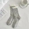 Meias de Algodão de Xinjiang para Mulheres, Meias Finas Versáteis de Cano Médio Estilo Ballet com Punho Bolha Floral, Meias Sem Costura para Maternidade