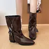 Botines de moda de punta fina hasta la pantorrilla, talla grande, nuevos 2026, con cremallera, hebilla de cinturón, para viajar, que aumentan la altura