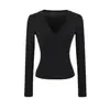 Camiseta Sexy de Cuello en V y Manga Larga para Mujer, Nuevo Estilo Otoño e Invierno 2025, Camiseta Interior Forrada de Polar con Efecto Ceñidor de Cintura y Adelgazante, Top con Abertura en el Pecho