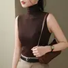 Colete de Malha sem Mangas com Gola Alta Novo Outono 2026 para Mulheres, Camiseta Base Slim Fit, Fabricante de Tops Vermelhos