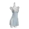 Sexy Camisón de Verano para Mujer con Acabado de Lujo, Estilo Pura Pasión para Bustos Pequeños, con Copas en el Pecho, Camisola de Encaje de Seda Helada, Ropa de Casa