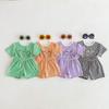 Traje de verano a cuadros de algodón fino para bebés, niños y niñas, camiseta de manga corta con estampado de frutas, pantalones, conjunto de dos piezas