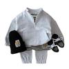 Conjunto de Sudadera y Pantalones Casuales de Algodón de Color Sólido Estilo Coreano para Niños de Primavera y Otoño con Cremallera y Cuello Alto, Venta Caliente Transfronteriza