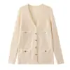 Cardigan de Comprimento Médio Chic de Alto Padrão com Decote em V, Lantejoulas Douradas, Bolso com Lapela, Estilo Socialite Francês, Outono/Inverno 2026