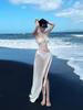 Nuevo Estilo Bikini Dividido Tres Puntos Sexy Red de Pesca Vestido Largo Traje de Baño para Mujer Vacaciones de Playa Pecho Pequeño Reunido
