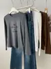 Camiseta de manga larga de algodón Tencel suave y gruesa con estampado de letras para mujer, colección otoño/invierno 2026, alta elasticidad, efecto adelgazante, cuello redondo, capa base