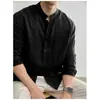 Camisa de Manga Larga de Color Sólido para Hombre Tallas Grandes Primavera y Otoño Estilo Old Money Suelta Casual Relajado Similar al Lino Ropa Exterior Versátil